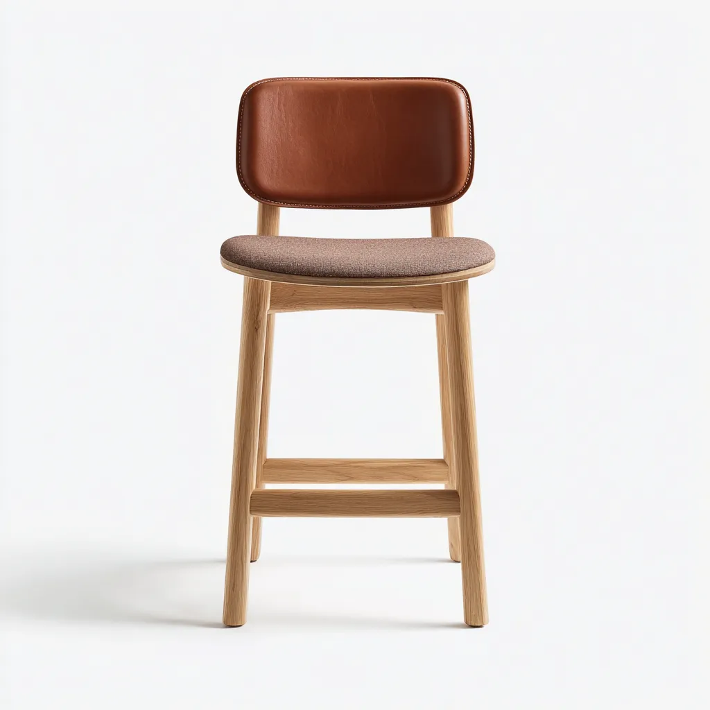 Sgabello da bar legno e pelle 45x46x96 cm marrone - legno naturale design nordico adatto per ristorante-Nestleix