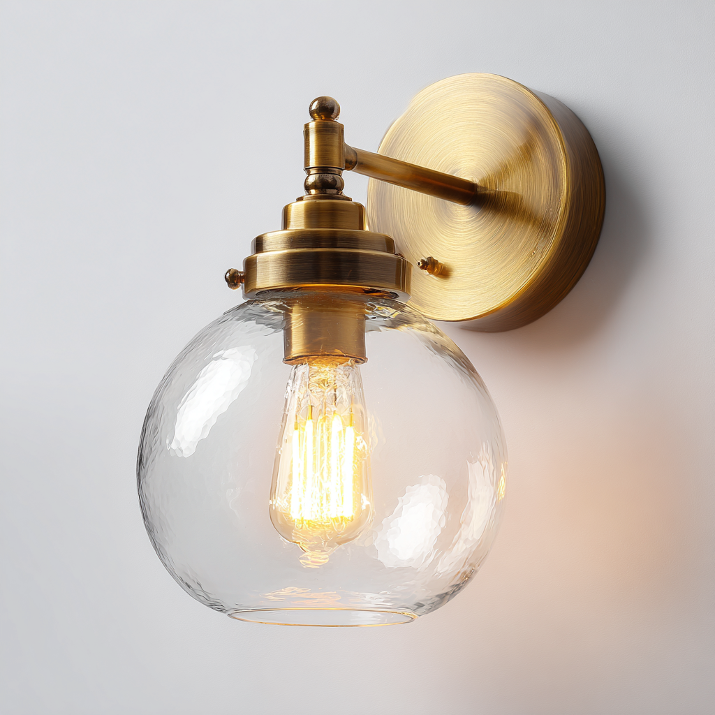 Applique metallo e vetro 13x18x22 cm ottone - trasparente per soggiorno stile vintage-Nestleix