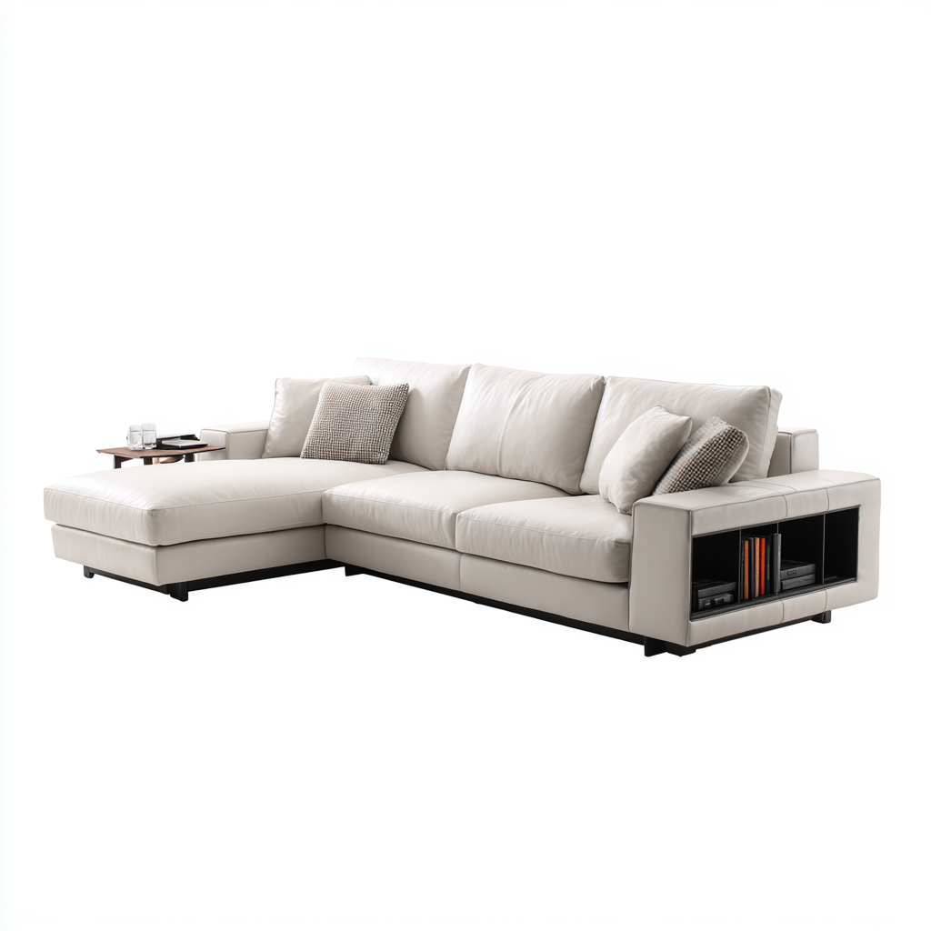 Divano angolare in pelle con vano portaoggetti 305x190x87 cm bianco per soggiorno - design moderno-Nestleix