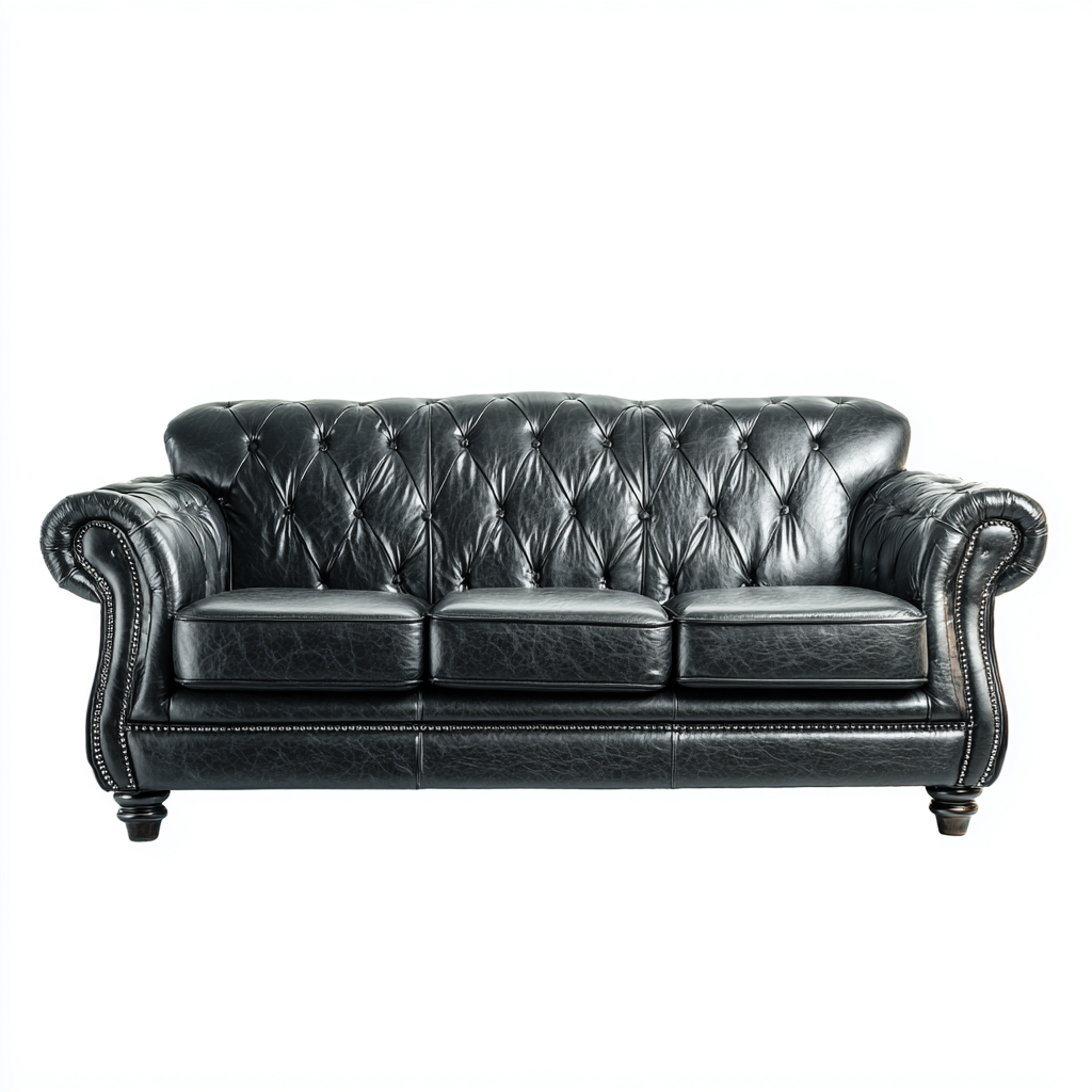 Divano lineare - Pelle - 210x95x98 cm - Nero - Design classico adatto al soggiorno-Nestleix