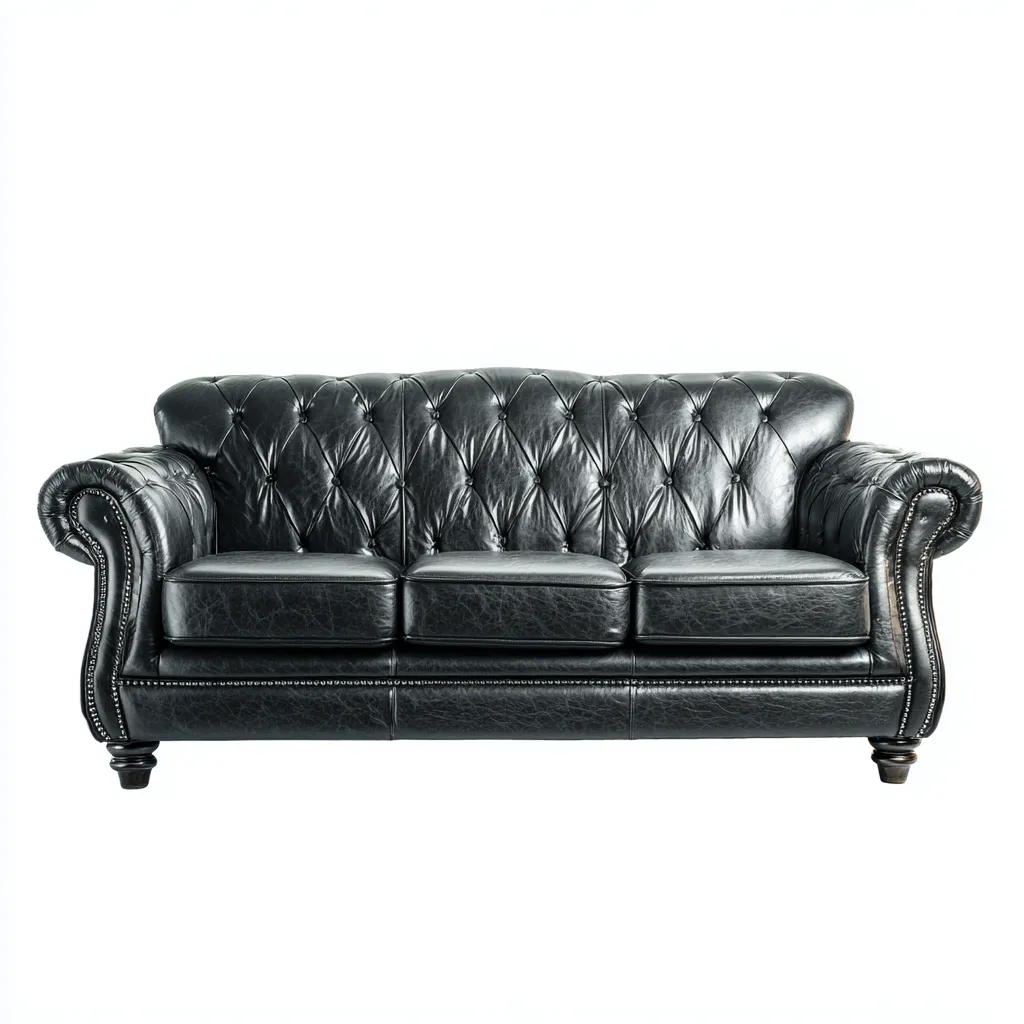 Divano lineare - Pelle - 210x95x98 cm - Nero - Design classico adatto al soggiorno-Nestleix