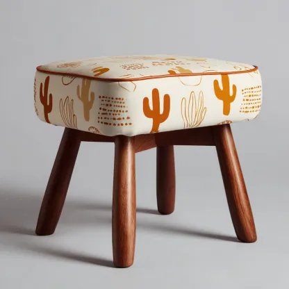 Pouf tessuto stampato 38x30x42 cm beige - arancione - design moderno - per soggiorno-Nestleix