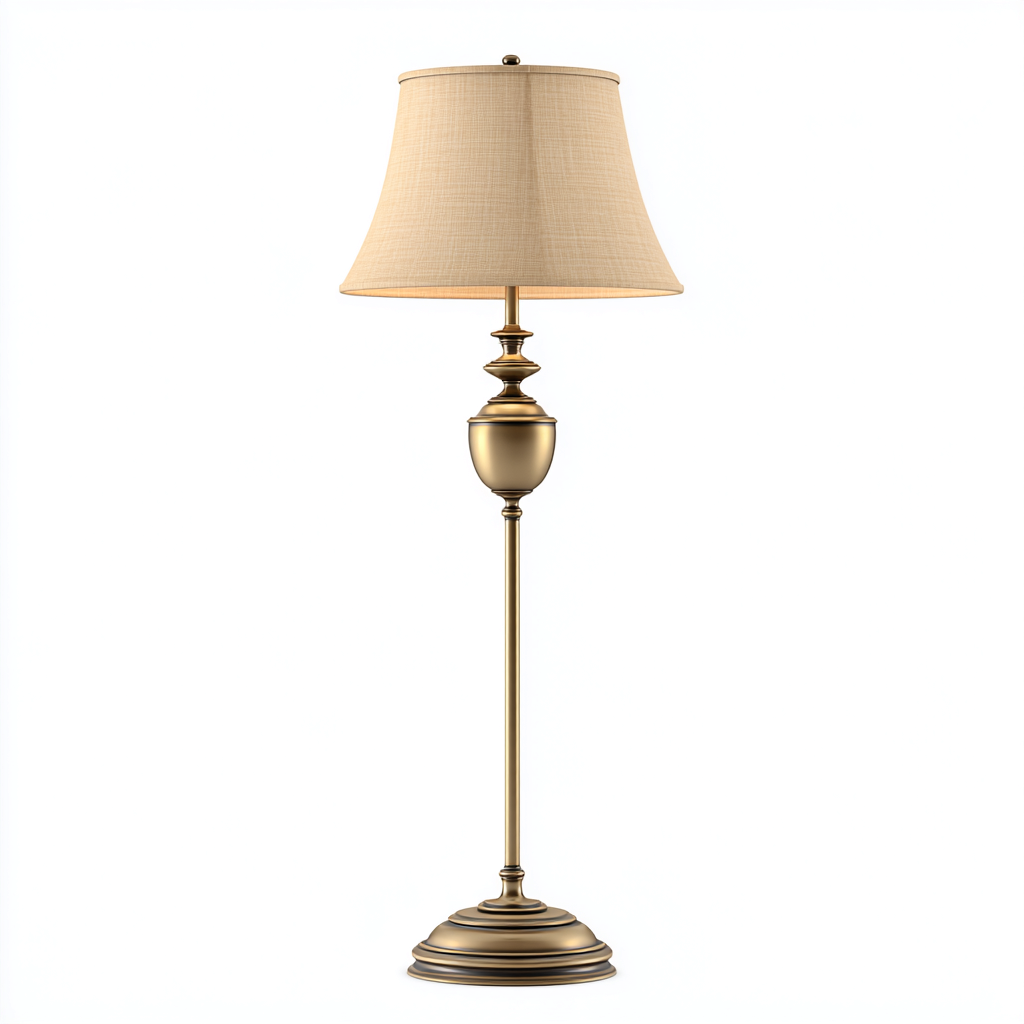 Lampada da terra Metallo - Tessuto 33x33x160 cm - oro - beige - per soggiorno - design classico-Nestleix