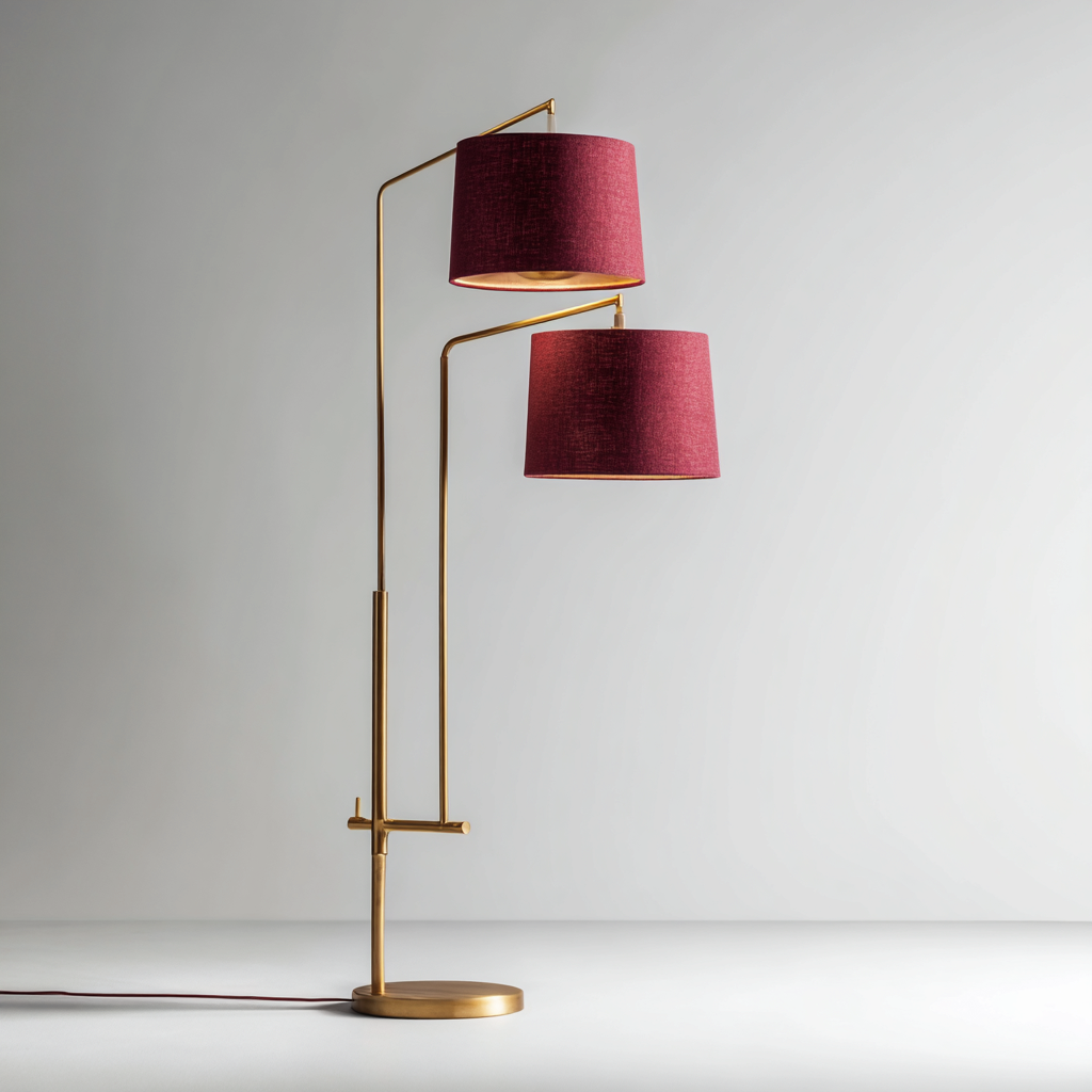 Lampada da terra metallo e tessuto 34x30x162 cm - rosso - oro - design moderno - per soggiorno-Nestleix