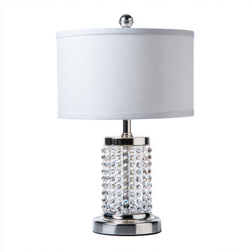 Lampada da tavolo in metallo cromato e cristallo 20x20x38 cm - cromo - bianco - adatta al soggiorno e alla camera da letto - design moderno-Nestleix