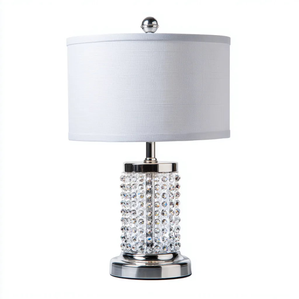 Lampada da tavolo in metallo cromato e cristallo 20x20x38 cm - cromo - bianco - adatta al soggiorno e alla camera da letto - design moderno-Nestleix