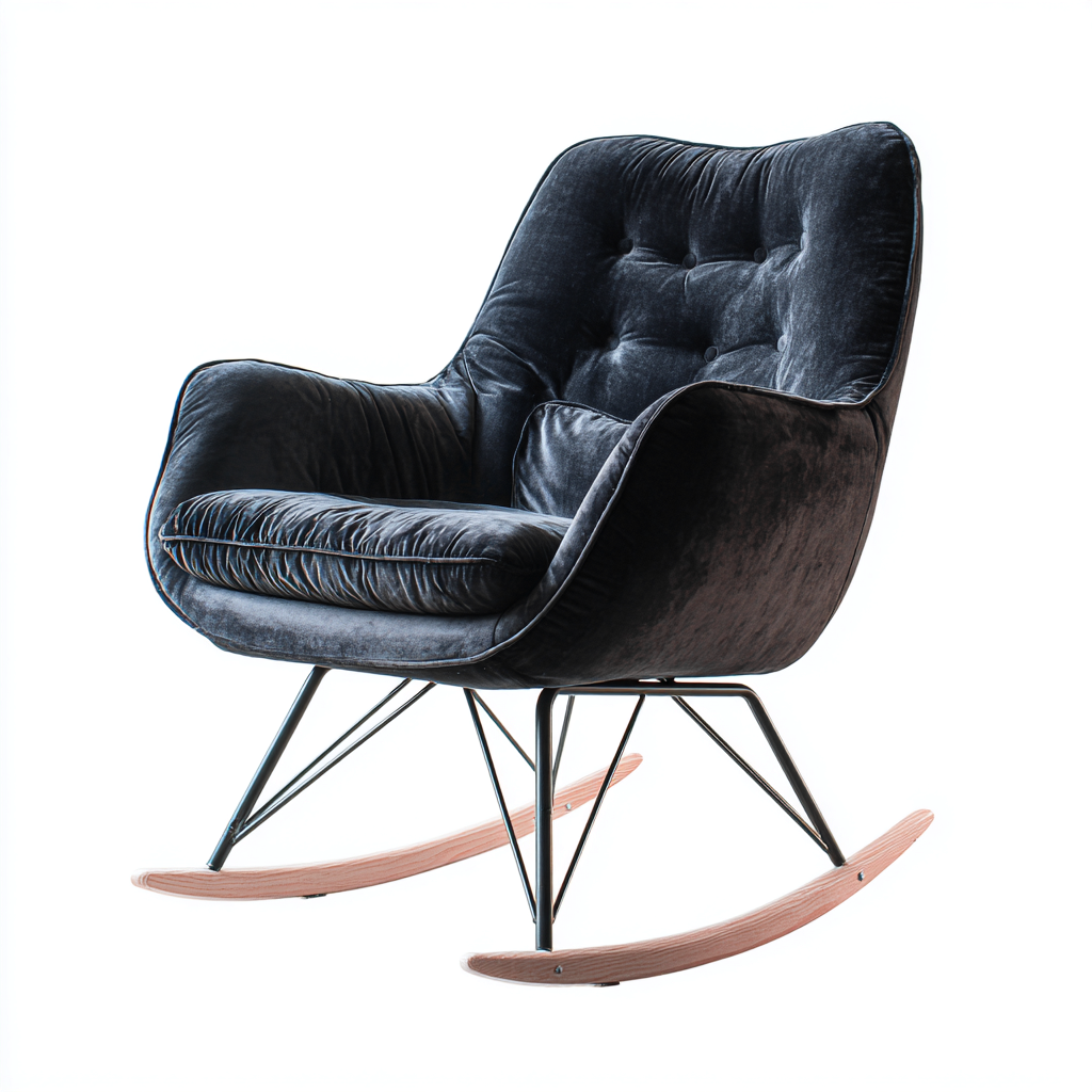 Sedia a dondolo - Tessuto vellutato - Metallo - Legno - 82x75x95 cm - Nero - Design moderno - adatto al soggiorno-Nestleix