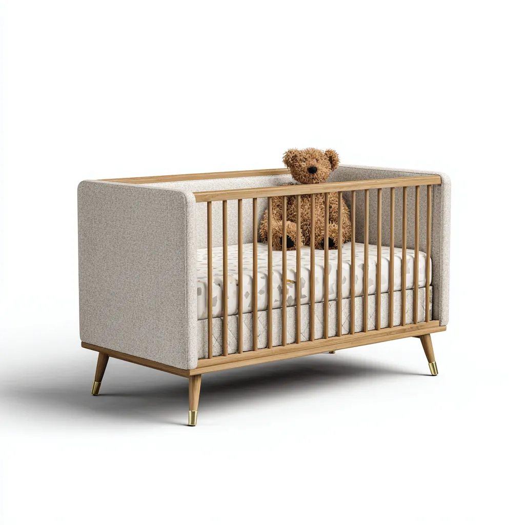 Lettino per bambini in legno e tessuto 120x60x85 cm - beige chiaro - stile mid-century adatto per camera da letto-Nestleix