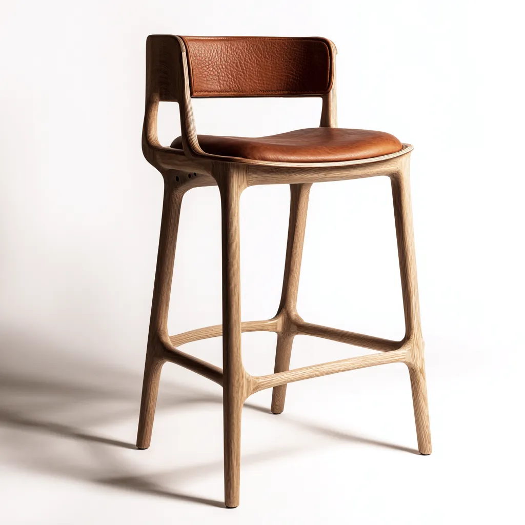 Sgabello da bar legno e pelle 49x46x98 cm marrone - legno naturale design moderno adatto per ristorante-Nestleix