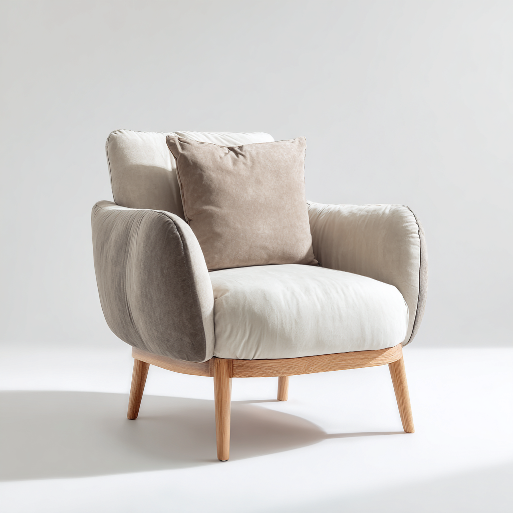 Poltrona tessuto 88x84x92 cm beige - grigio - design moderno - per soggiorno-Nestleix