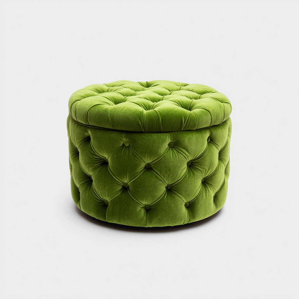 Pouf velluto trapuntato 45x45x40 cm verde - design classico - per soggiorno-Nestleix