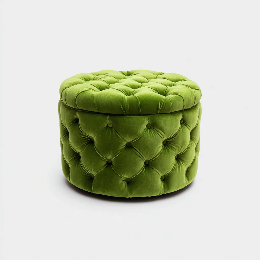 Pouf velluto trapuntato 45x45x40 cm verde - design classico - per soggiorno-Nestleix
