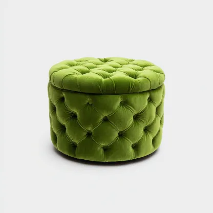 Pouf velluto trapuntato 45x45x40 cm verde - design classico - per soggiorno-Nestleix