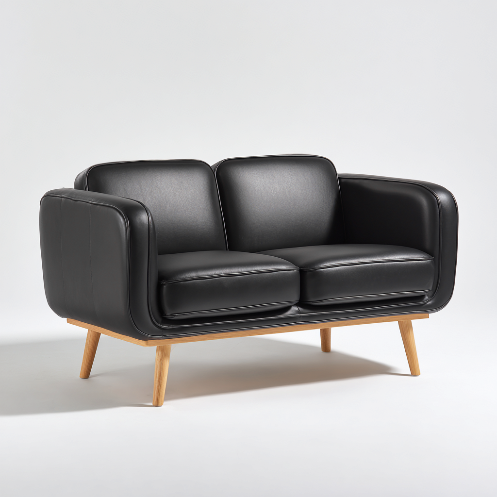 Divano lineare - Pelle - Legno - 150x78x82 cm - Nero - Design moderno adatto al soggiorno-Nestleix