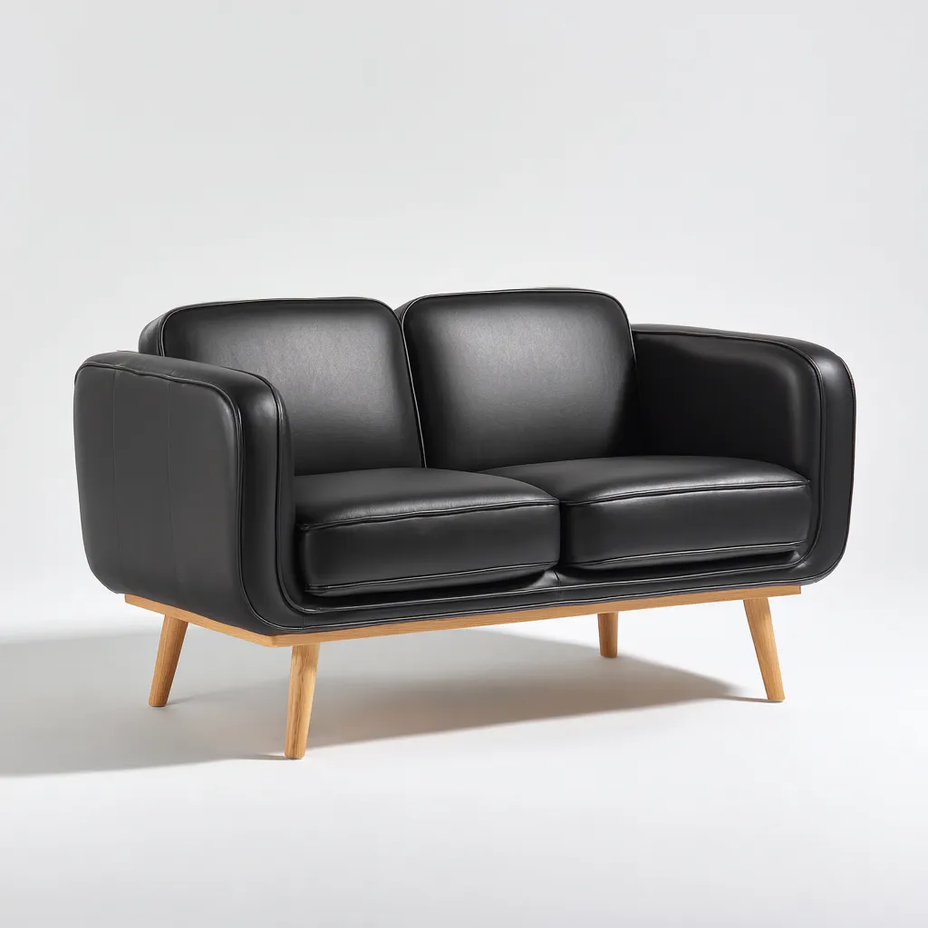 Divano lineare - Pelle - Legno - 150x78x82 cm - Nero - Design moderno adatto al soggiorno-Nestleix