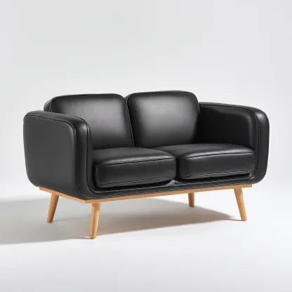 Divano lineare - Pelle - Legno - 150x78x82 cm - Nero - Design moderno adatto al soggiorno-Nestleix