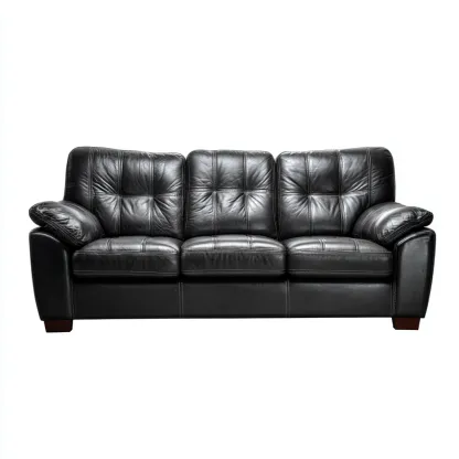 Divano lineare - Pelle - 215x98x100 cm - Nero - Design moderno adatto al soggiorno-Nestleix