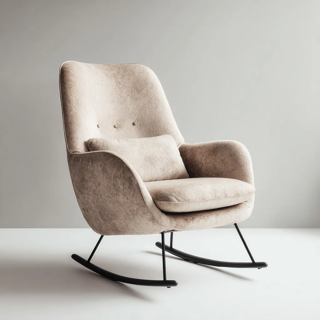 Sedia a dondolo - Tessuto vellutato - Metallo - 82x78x105 cm - Caffè chiaro - Design moderno - adatto al soggiorno-Nestleix