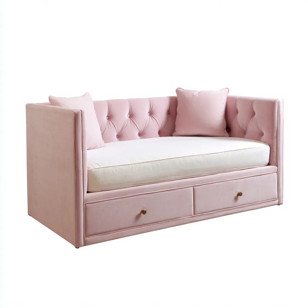 Divano letto in velluto 210x90x85 cm - rosa - stile moderno con cassetti adatto per camera da letto-Nestleix