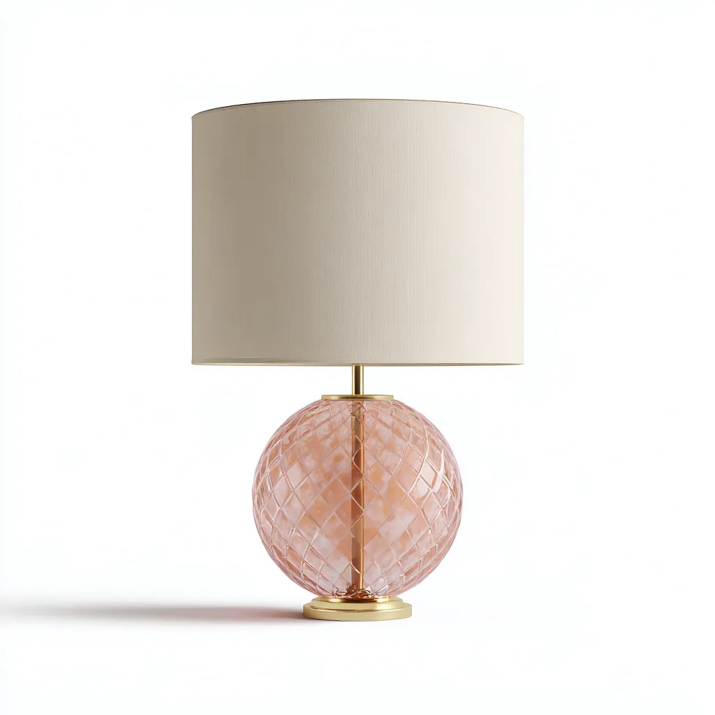 Lampada da tavolo in vetro e metallo 30x30x45 cm - rosa - beige - oro - adatta al soggiorno e alla camera da letto - design moderno-Nestleix