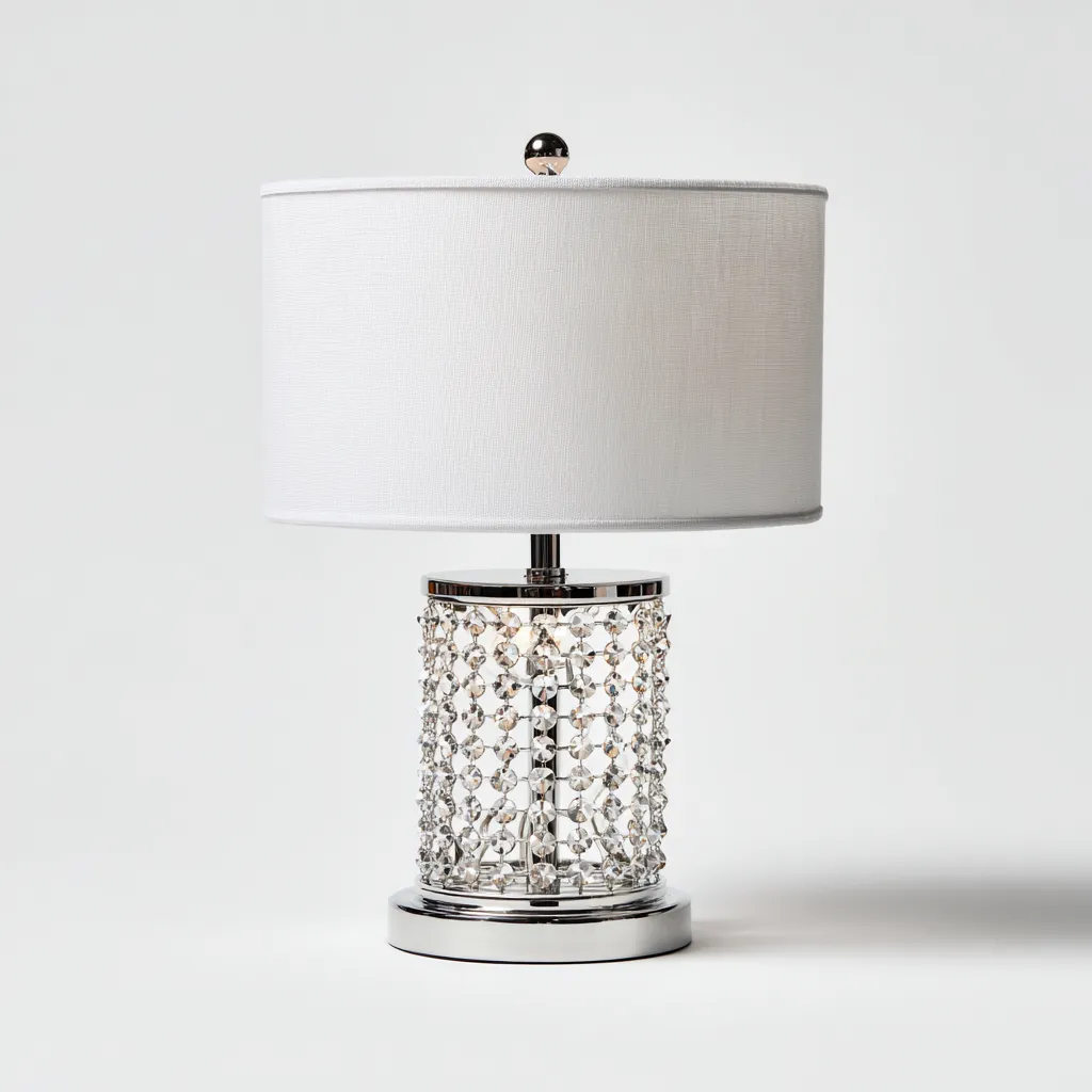 Lampada da tavolo in metallo cromato e cristallo 20x20x35 cm - cromo - bianco - adatta al soggiorno e alla camera da letto - design moderno-Nestleix