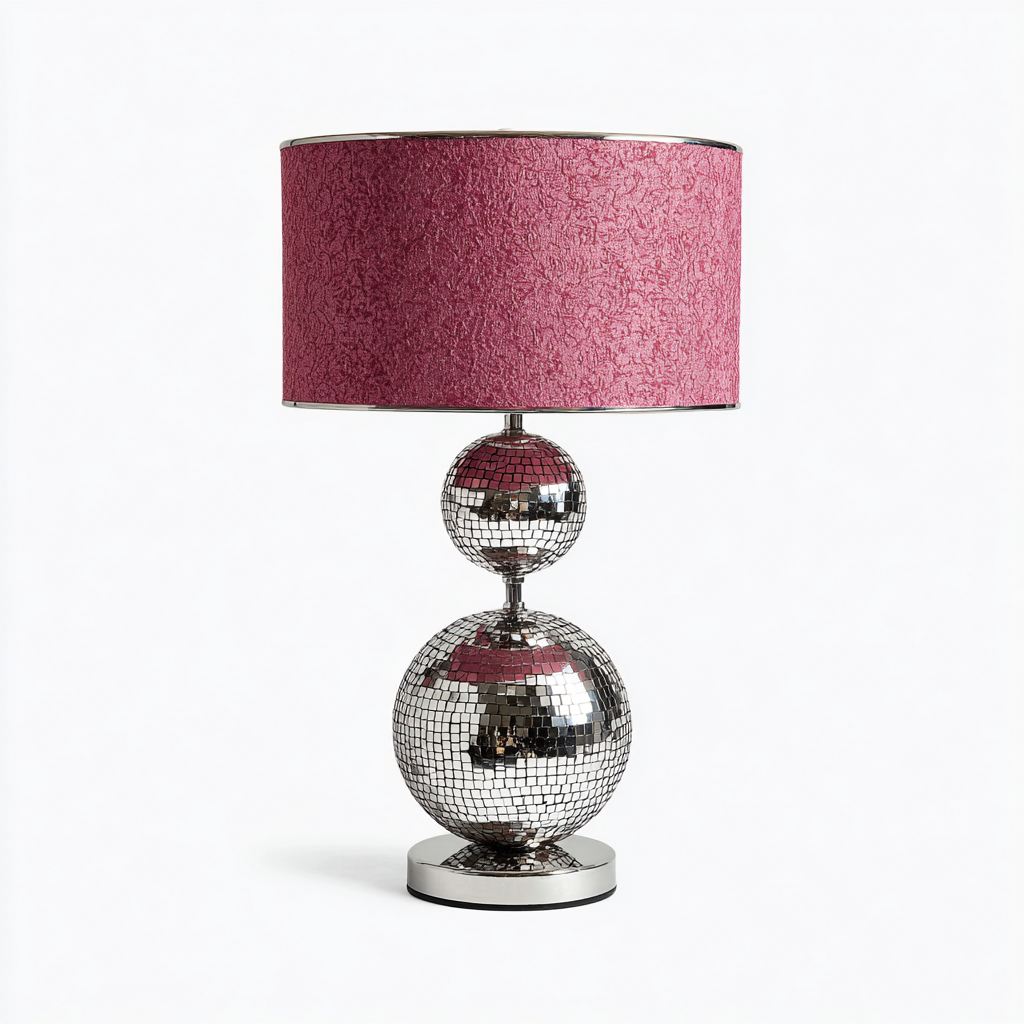 Lampada da tavolo in vetro mosaico e metallo 28x28x50 cm - fucsia - cromo - adatta al soggiorno e alla camera da letto - design moderno-Nestleix