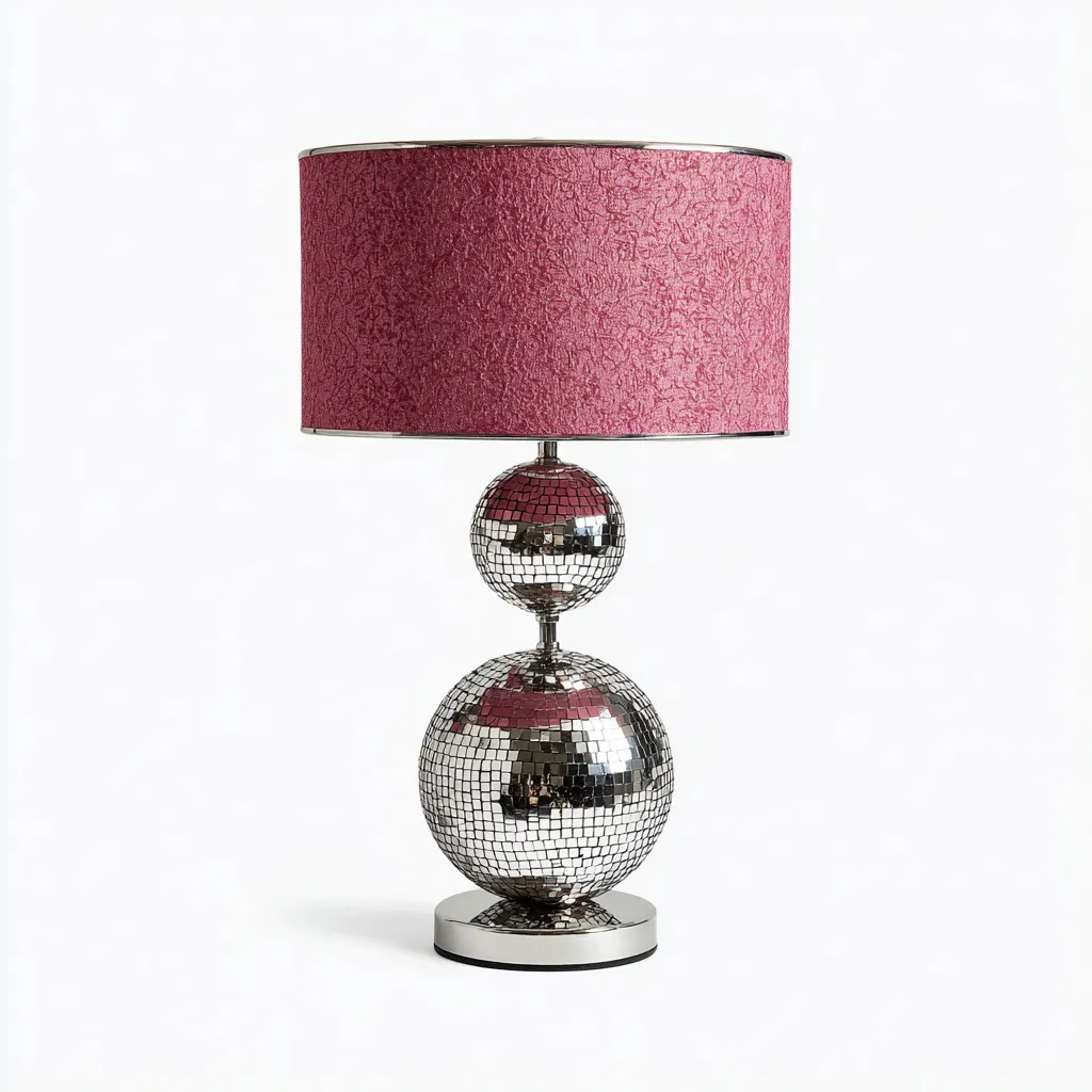 Lampada da tavolo in vetro mosaico e metallo 28x28x50 cm - fucsia - cromo - adatta al soggiorno e alla camera da letto - design moderno-Nestleix