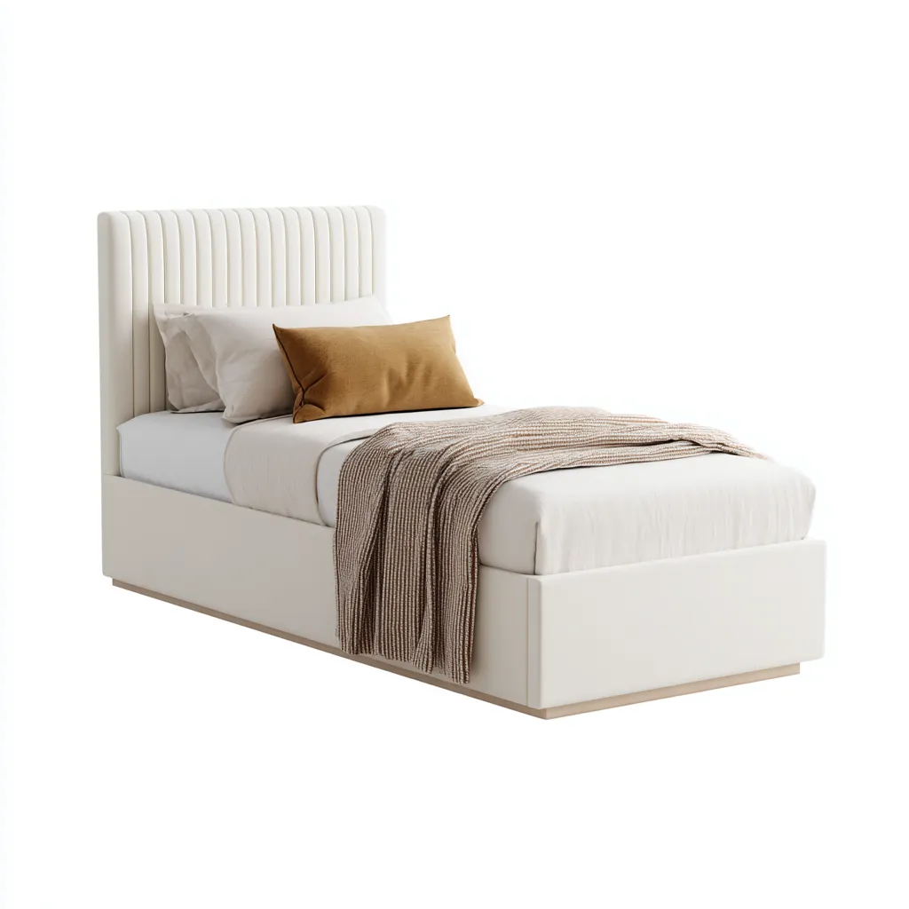 Letto singolo imbottito 200x100x105 cm crema per camera da letto stile moderno-Nestleix