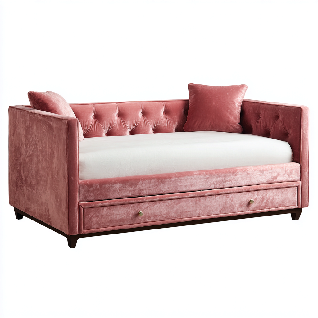Divano letto in velluto 210x90x85 cm - rosa - stile moderno con cassetto adatto per camera da letto-Nestleix