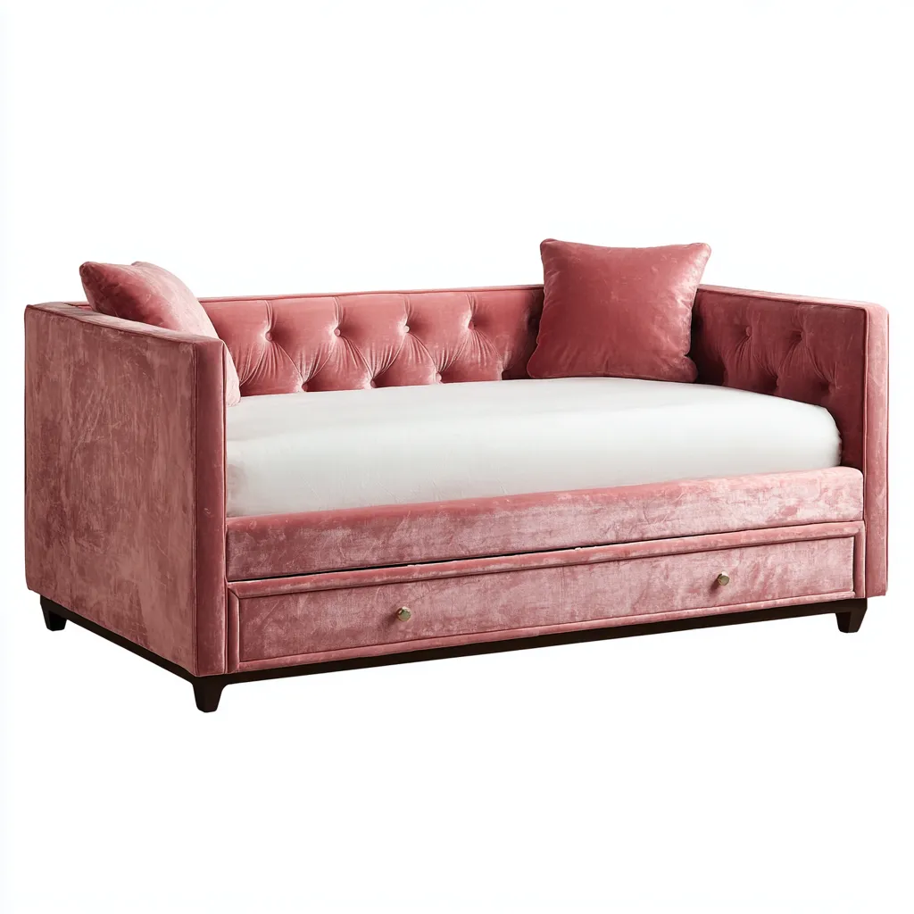 Divano letto in velluto 210x90x85 cm - rosa - stile moderno con cassetto adatto per camera da letto-Nestleix
