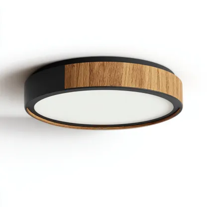Lampada da soffitto metallo e legno 30x30x8 cm nero e legno design moderno per soggiorno-Nestleix