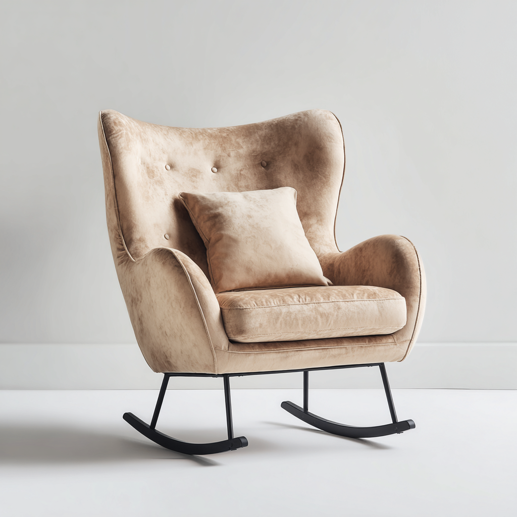 Sedia a dondolo - Tessuto vellutato - Metallo - 80x78x100 cm - Caffè chiaro - Design moderno - adatto al soggiorno-Nestleix