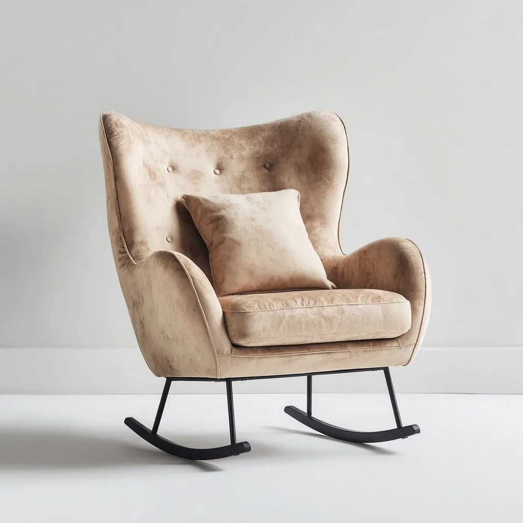 Sedia a dondolo - Tessuto vellutato - Metallo - 80x78x100 cm - Caffè chiaro - Design moderno - adatto al soggiorno-Nestleix