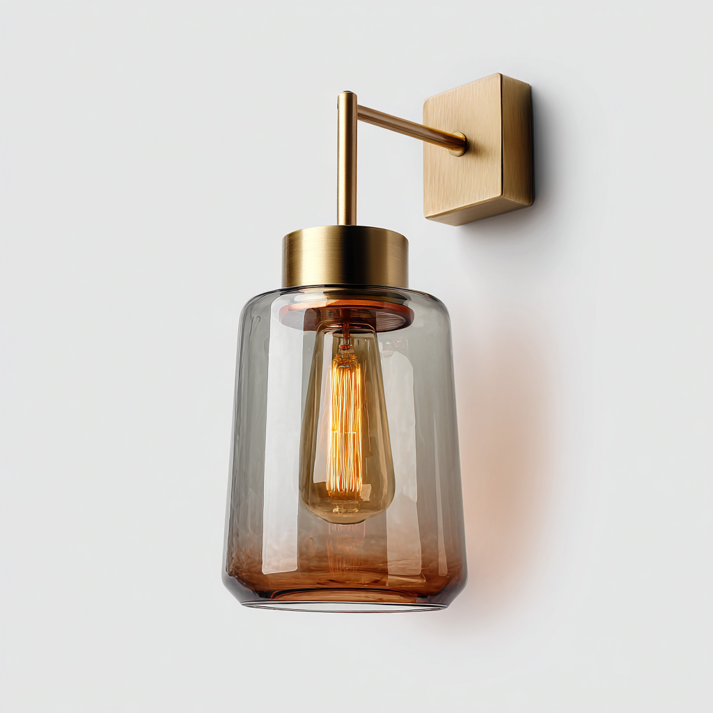 Applique metallo e vetro 14x11x24 cm oro - ambra per soggiorno stile industriale-Nestleix