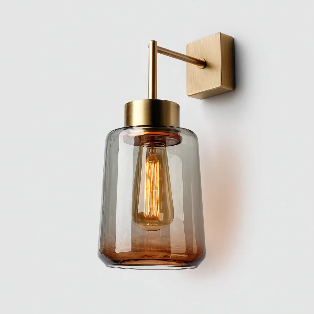 Applique metallo e vetro 14x11x24 cm oro - ambra per soggiorno stile industriale-Nestleix