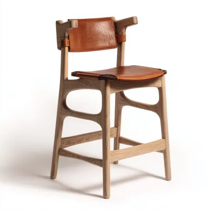 Sgabello da bar legno e pelle 48x45x95 cm marrone - legno naturale design moderno adatto per ristorante-Nestleix