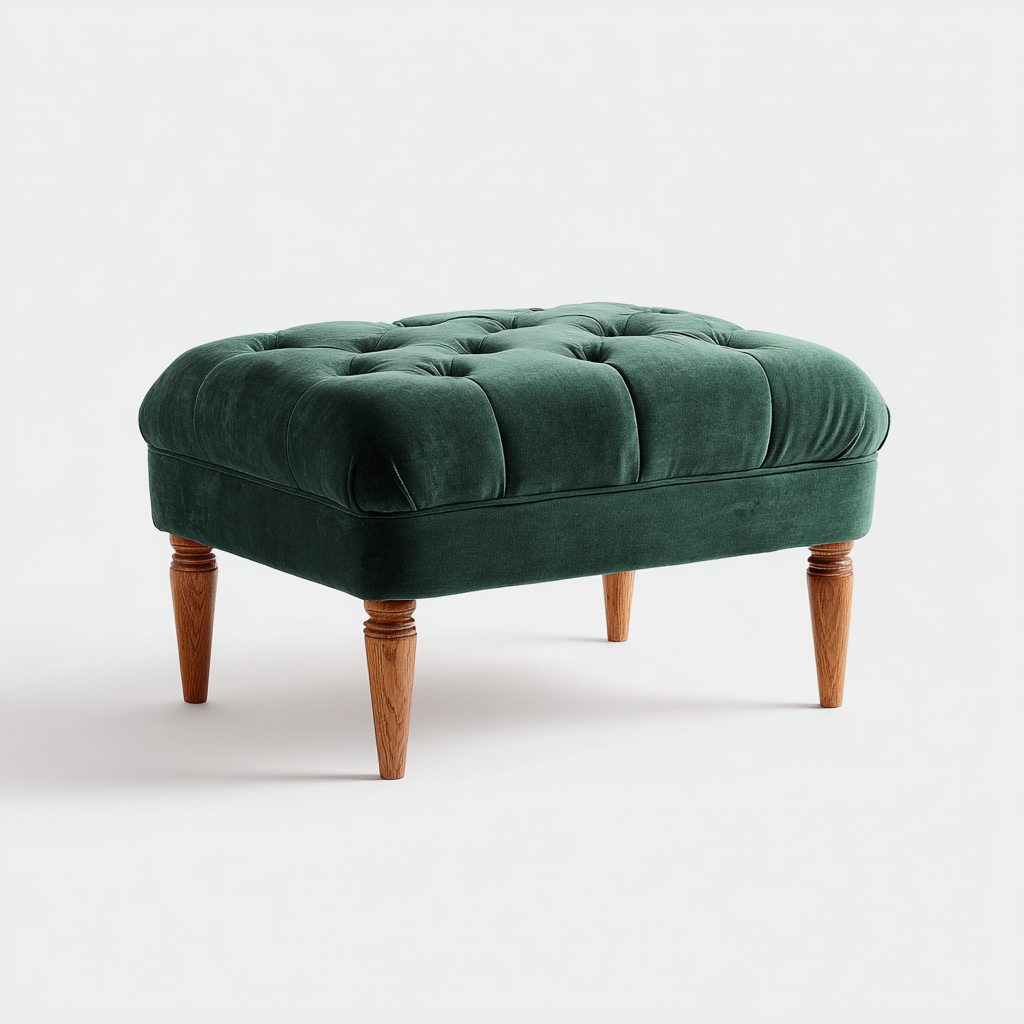 Pouf velluto trapuntato 60x45x42 cm verde - design classico - per soggiorno-Nestleix
