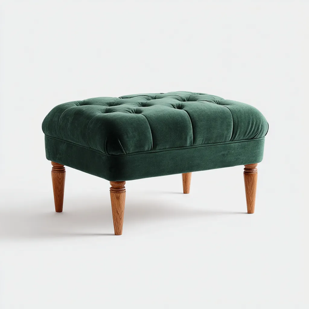 Pouf velluto trapuntato 60x45x42 cm verde - design classico - per soggiorno-Nestleix