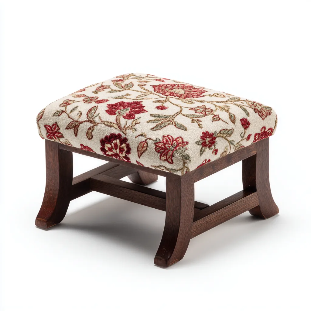 Pouf tessuto jacquard 40x30x28 cm beige - rosso - design classico - per soggiorno-Nestleix
