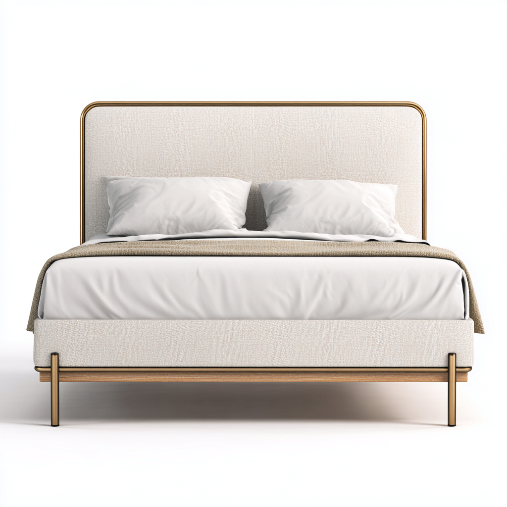 Letto matrimoniale tessuto e metallo 200x180x115 cm beige - oro per camera da letto design moderno-Nestleix