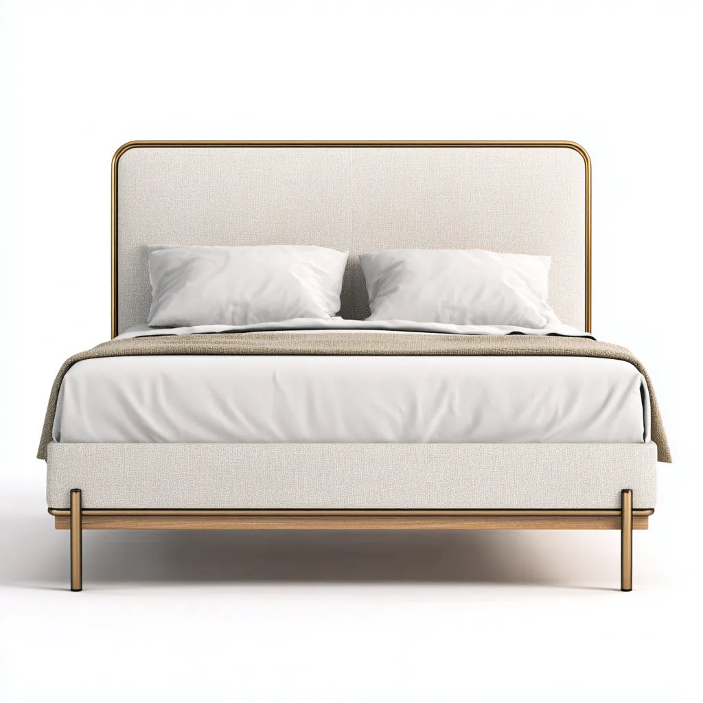 Letto matrimoniale tessuto e metallo 200x180x115 cm beige - oro per camera da letto design moderno-Nestleix