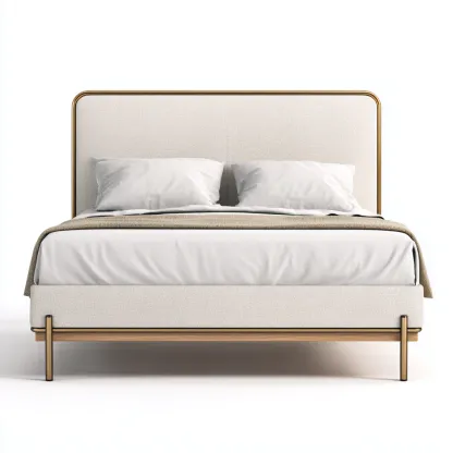 Letto matrimoniale tessuto e metallo 200x180x115 cm beige - oro per camera da letto design moderno-Nestleix