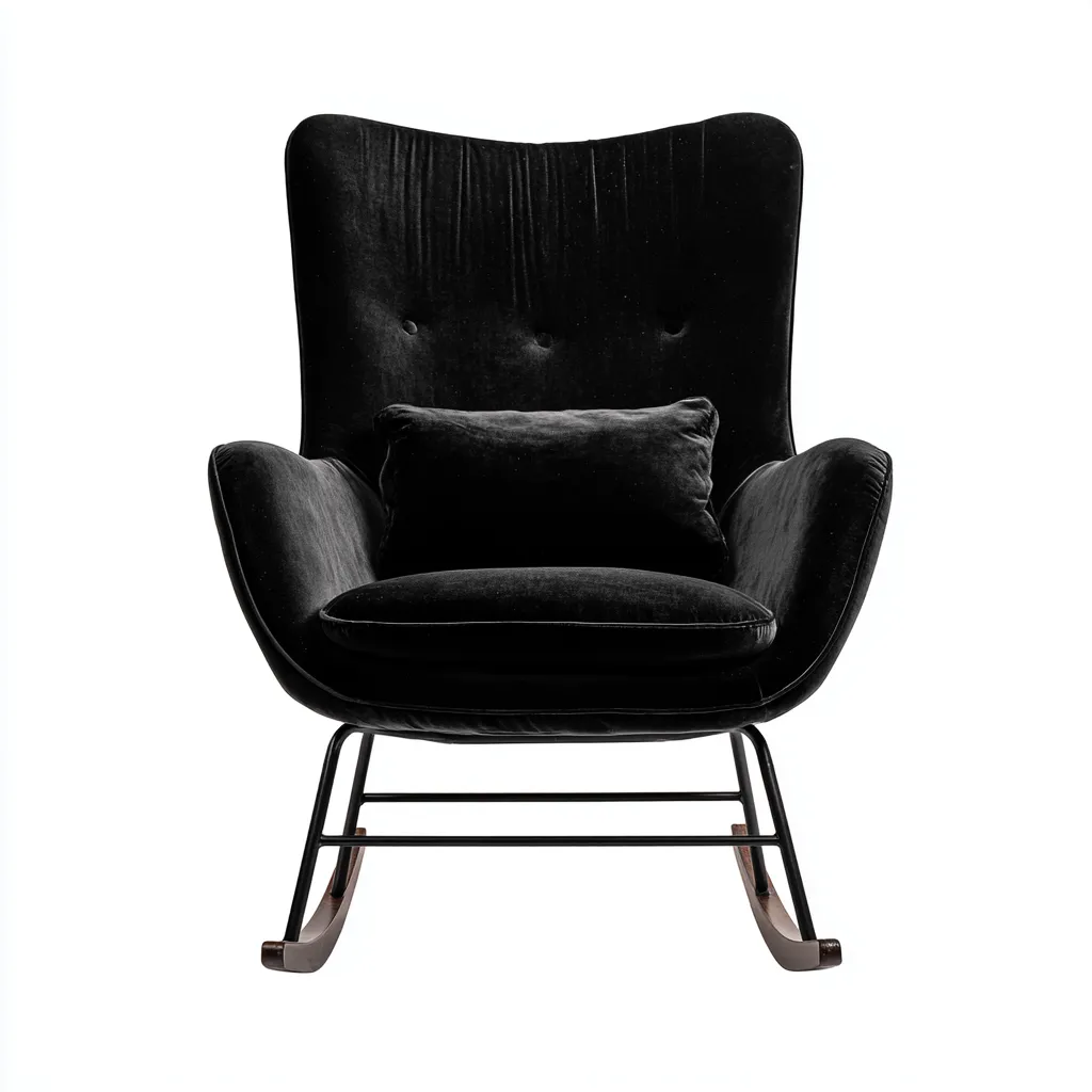 Sedia a dondolo - Tessuto vellutato - Metallo - Legno - 84x78x105 cm - Nero - Design moderno - adatto al soggiorno-Nestleix