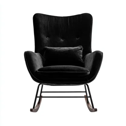 Sedia a dondolo - Tessuto vellutato - Metallo - Legno - 84x78x105 cm - Nero - Design moderno - adatto al soggiorno-Nestleix