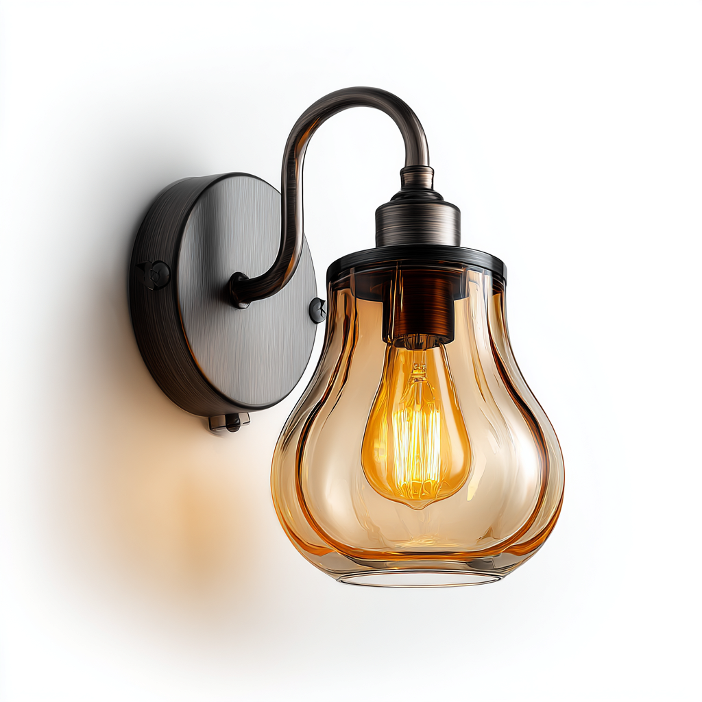 Applique metallo e vetro 15x14x24 cm bronzo - ambra per soggiorno stile vintage-Nestleix