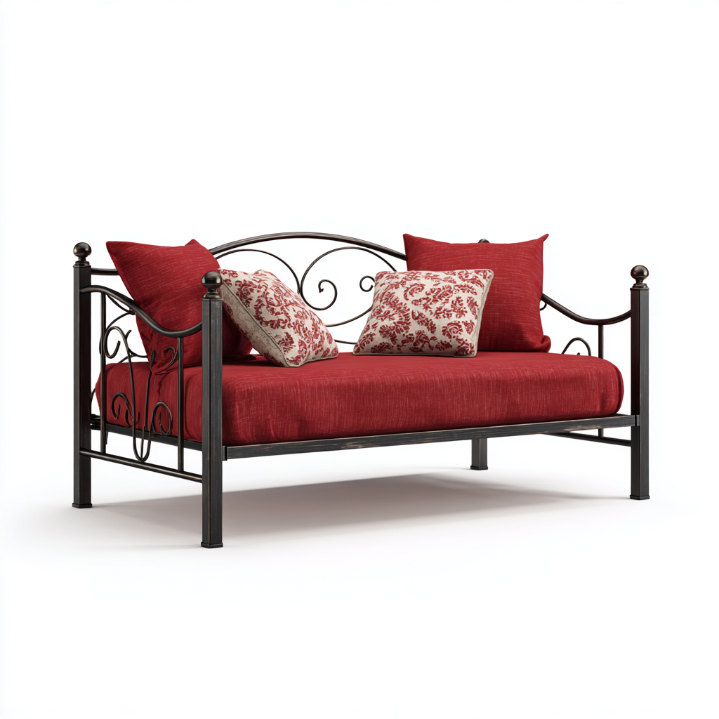 Divano letto metallo 200x90x95 cm nero - rosso per soggiorno stile classico-Nestleix