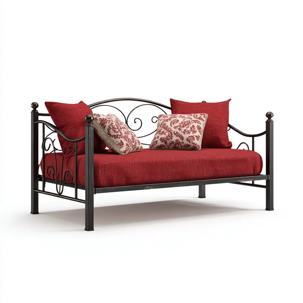 Divano letto metallo 200x90x95 cm nero - rosso per soggiorno stile classico-Nestleix