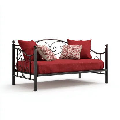 Divano letto metallo 200x90x95 cm nero - rosso per soggiorno stile classico-Nestleix