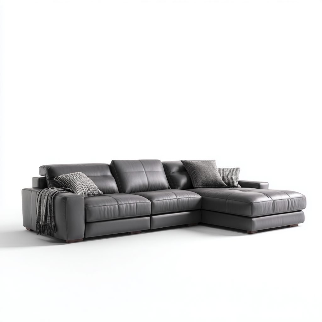 Divano angolare in pelle 300x185x88 cm grigio scuro per soggiorno - design moderno-Nestleix