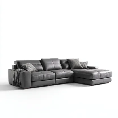 Divano angolare in pelle 300x185x88 cm grigio scuro per soggiorno - design moderno-Nestleix